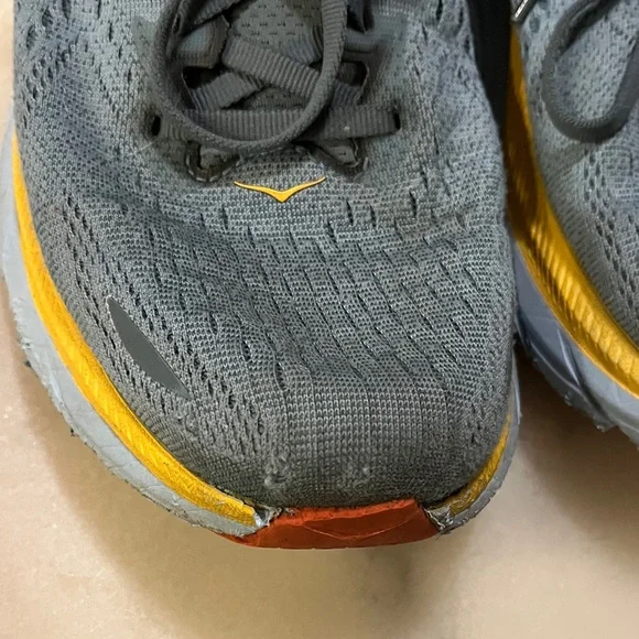 Hoka One One Clifton 8 Men's Charcoal and Mustard Athletic Shoes - Picture 8 of 9